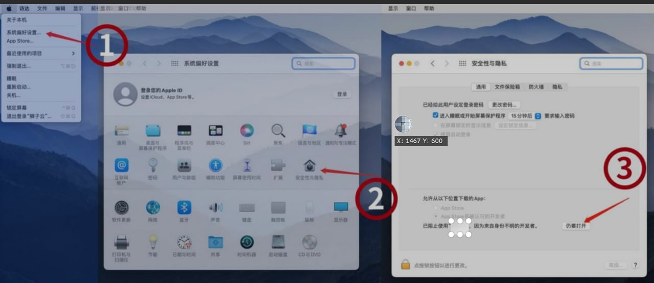 macOS 安全性与隐私允许打开示意图